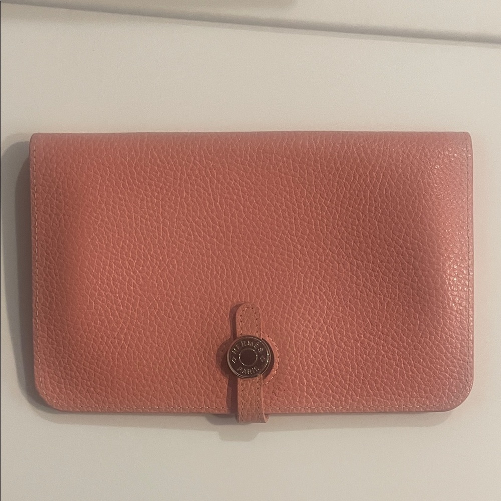 Hermès style Pink Leather Long Wallet
